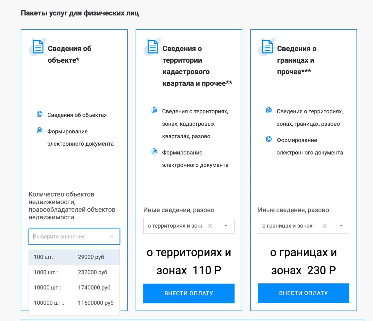 Цены на выписки из ЕГРН в Росреестре недавно поменялись (левый блок)