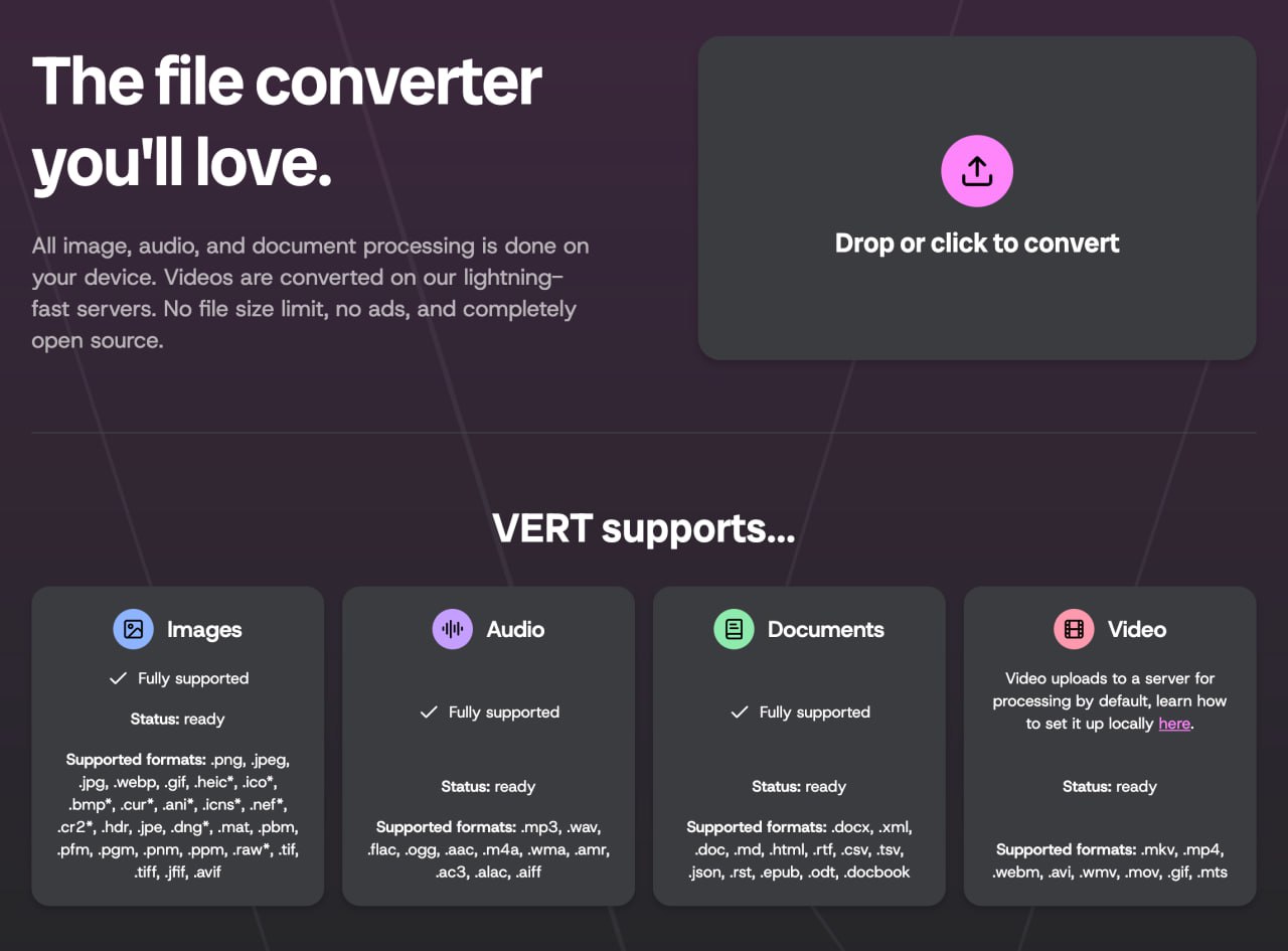 vert.sh — это бесплатный конвертер файлов с открытым исходным кодом, не содержащий рекламы. Сервис...