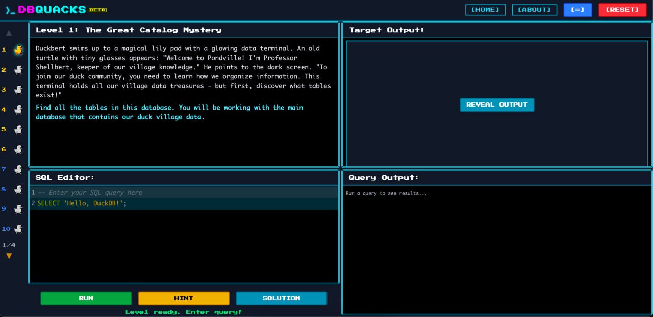 Вышла игра-квест [DBQuacks](https://dbquacks.com/) для изучения SQL