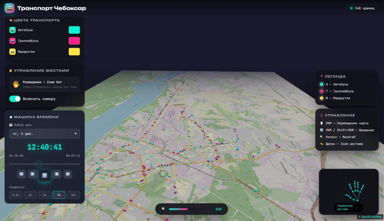 Я очень доволен этой визуализацией общественного транспорта Чебоксар и Новочебоксарска на основе...