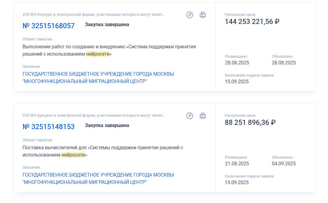 Небольшие тендеры на внедрение нейросетей