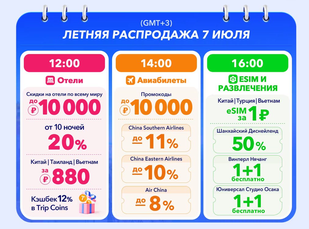 На trip.com завтра будет снова распродажа