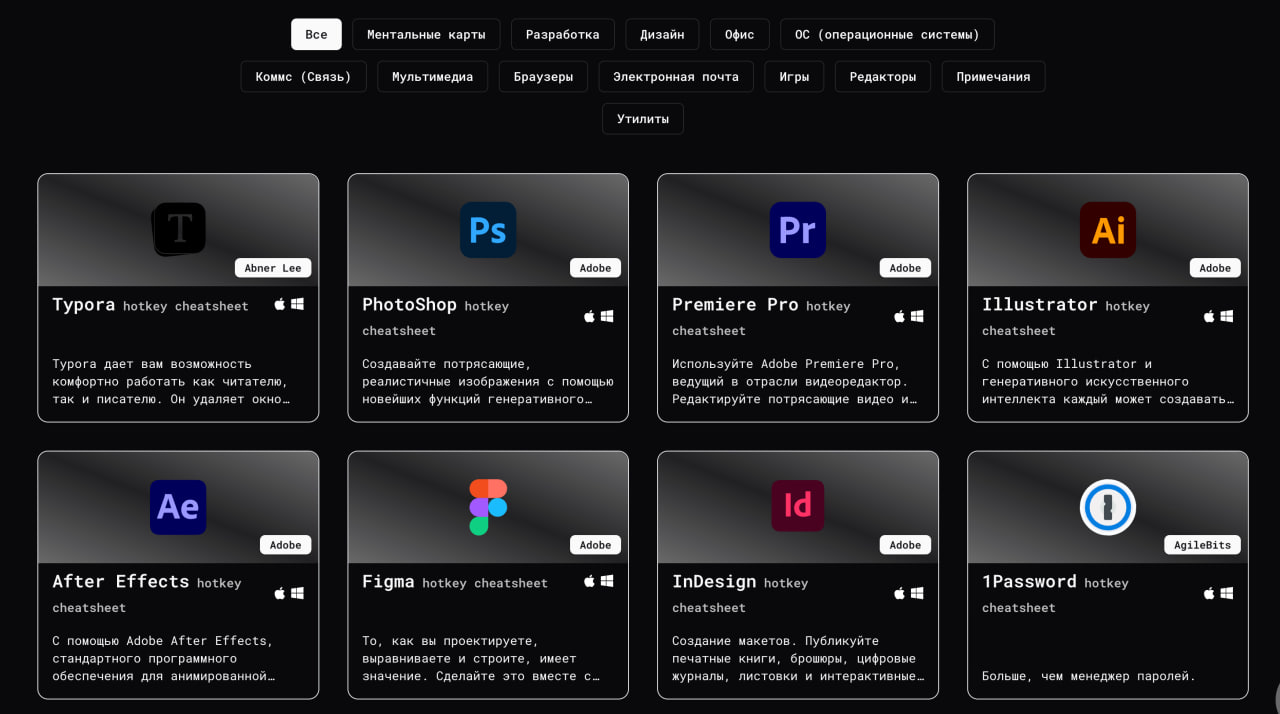 Все горячие клавиши от любых программ в одном месте — ловите [библиотеку](https://hotkeycheatsheet.c...