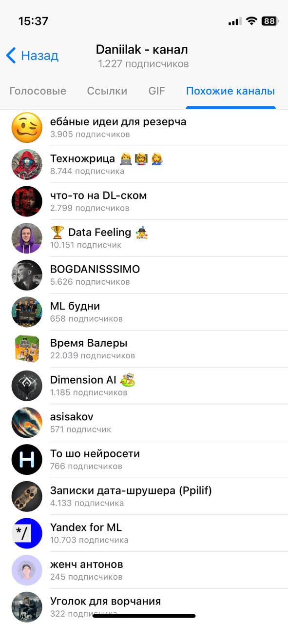 Заметил у себя в канале раздел «Похожие каналы». Мне нравится первый в списке ✏️